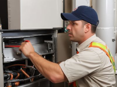Emergency furnace service technician responding to heating emergency