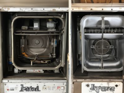 Professional HVAC technician cleaning furnace components