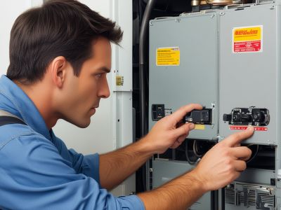 Technician performing comprehensive furnace maintenance inspection