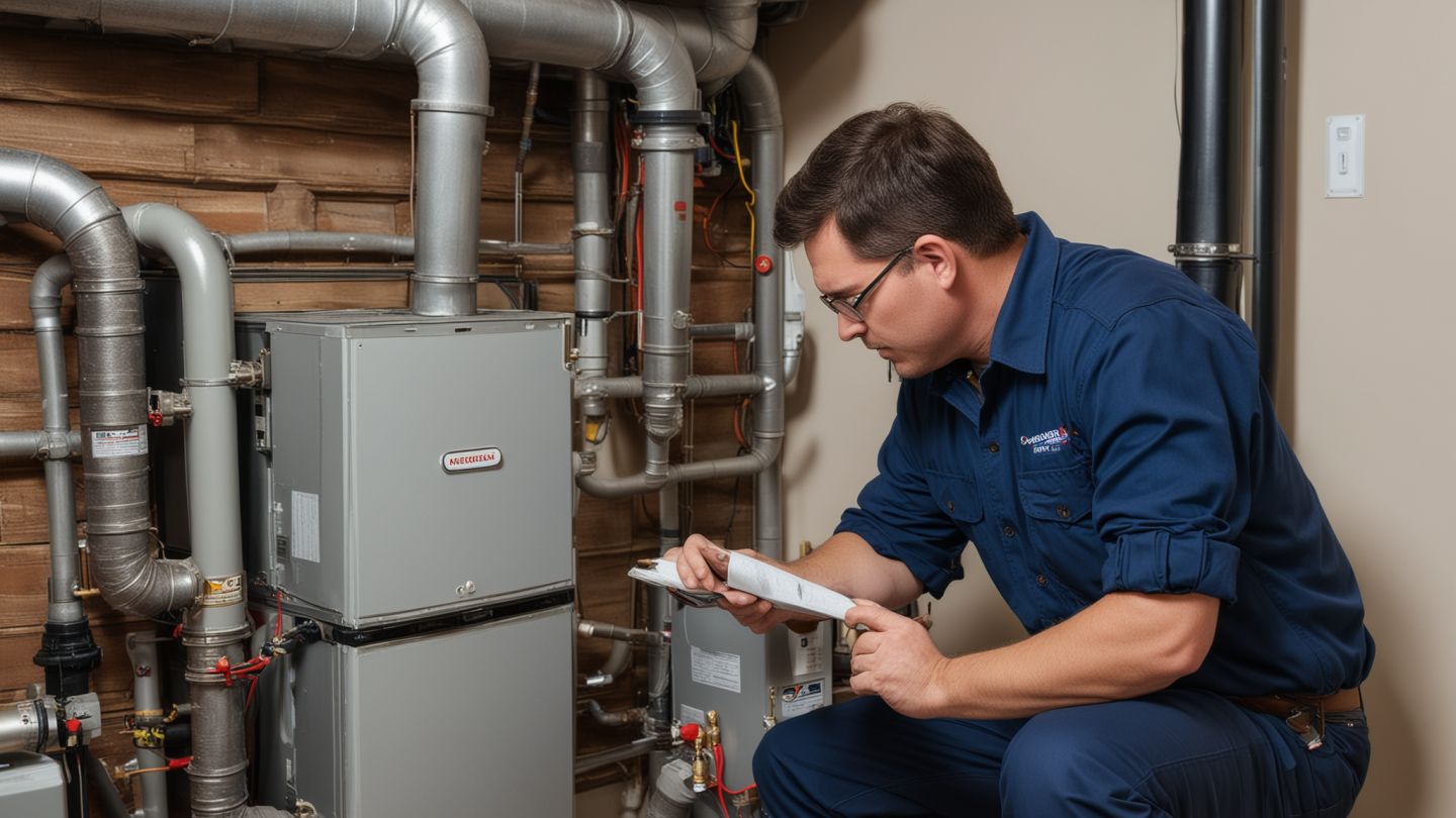 Professional HVAC technician working on furnace