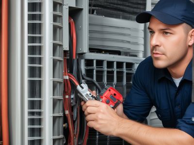 Professional HVAC technician with tools and equipment
